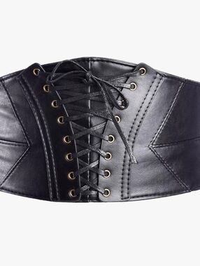 Black Lace-Up Faux Leather Waist Corset Belt